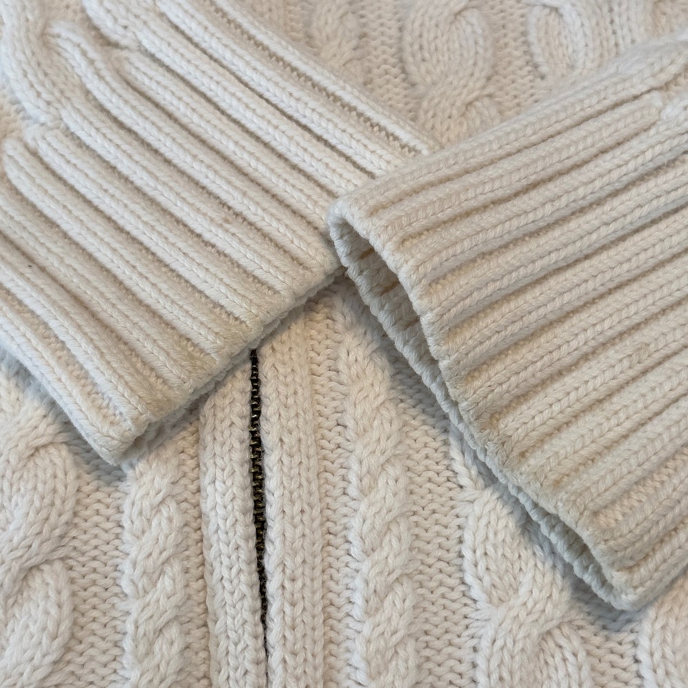 LL Bean Womens Cream White Cotton Cable Knit Full Zip Cardigan Sweater M 298836 - Picture 5 of 11